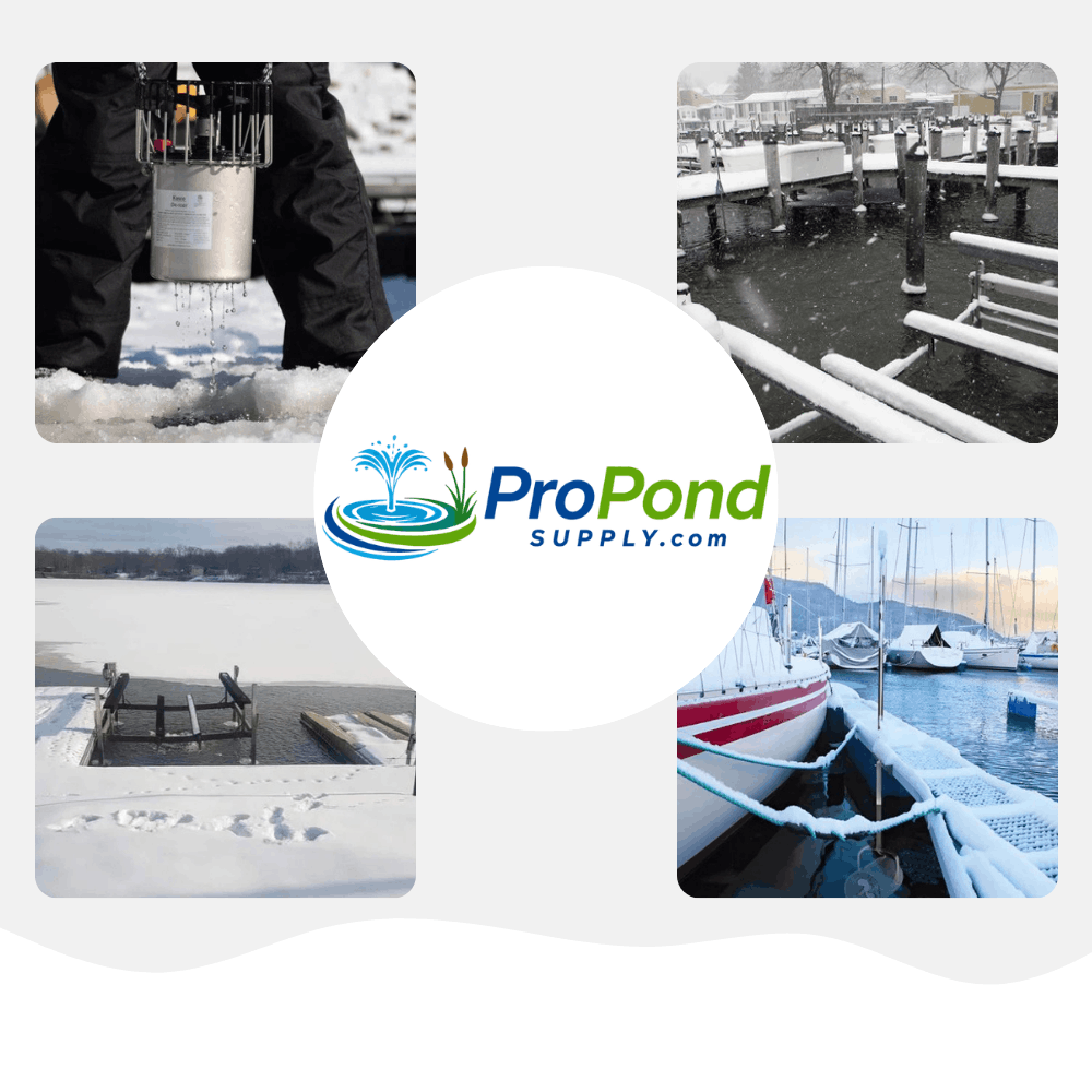 4 different ponds with Pond De-Icers set up