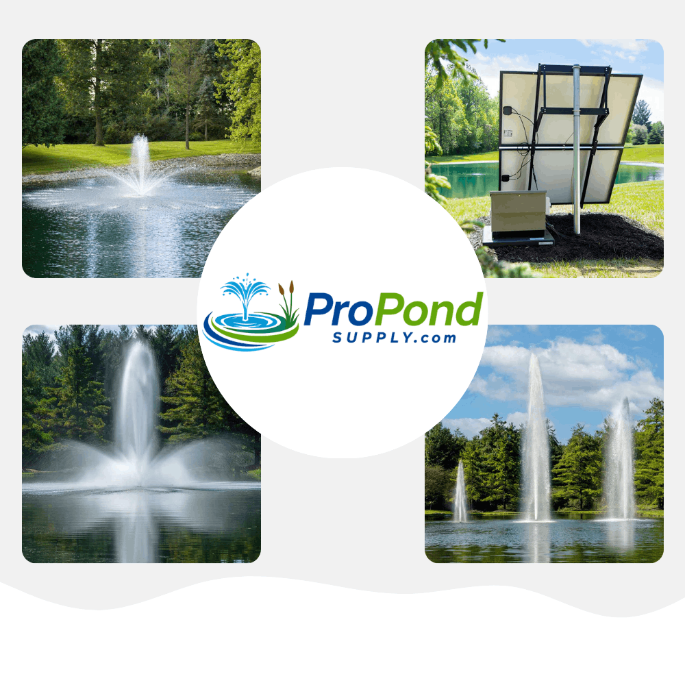 Front side view of 3 Airmax fountains all in a pond