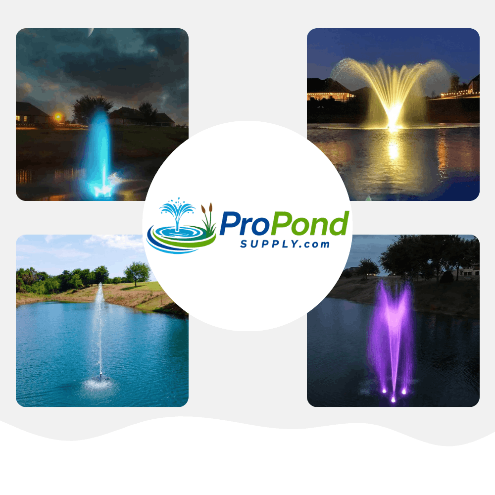 front side image of 4 pond select fountains all in a pond