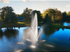Atriarch Fountain by Scott Aerator spraying across a residential pond from above