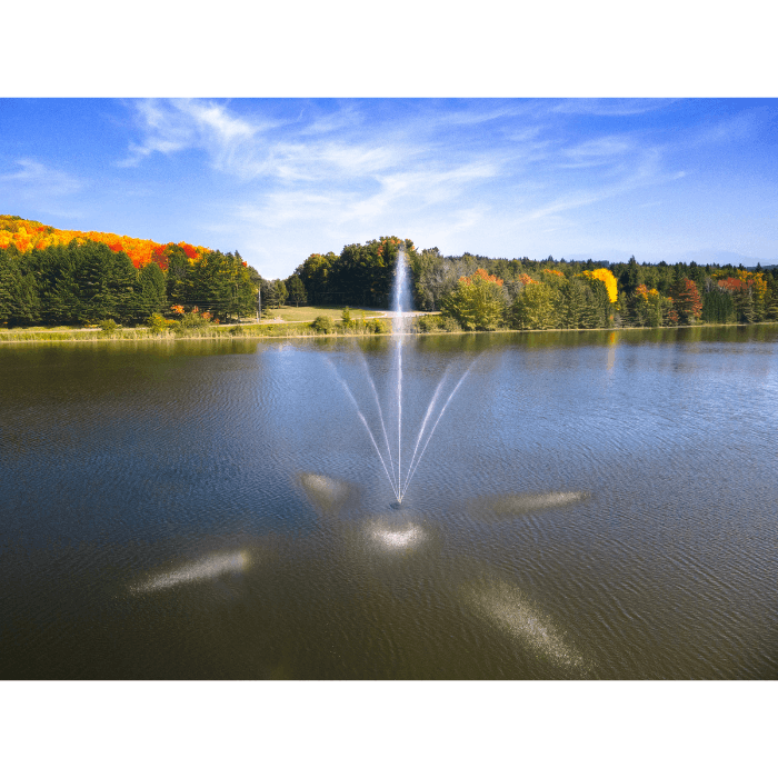 Autumn lake view featuring the Scott Aerator Clover fountain spray pattern