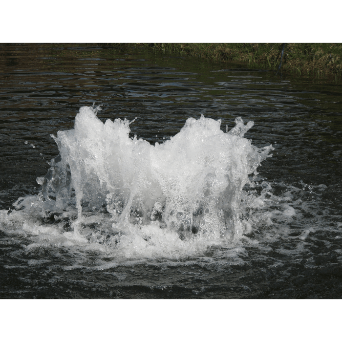 Boilermaker Pond Aerator by Scott Aerator churning high-volume water at the pond surface