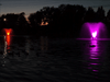 DA-20 Scott Aerator pond fountain illuminated with optional LED lighting during nighttime operation