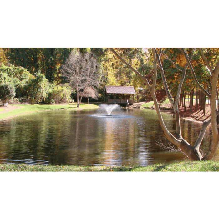 DA-20 by Scott Aerator installed as decorative pond fountain in park-like setting