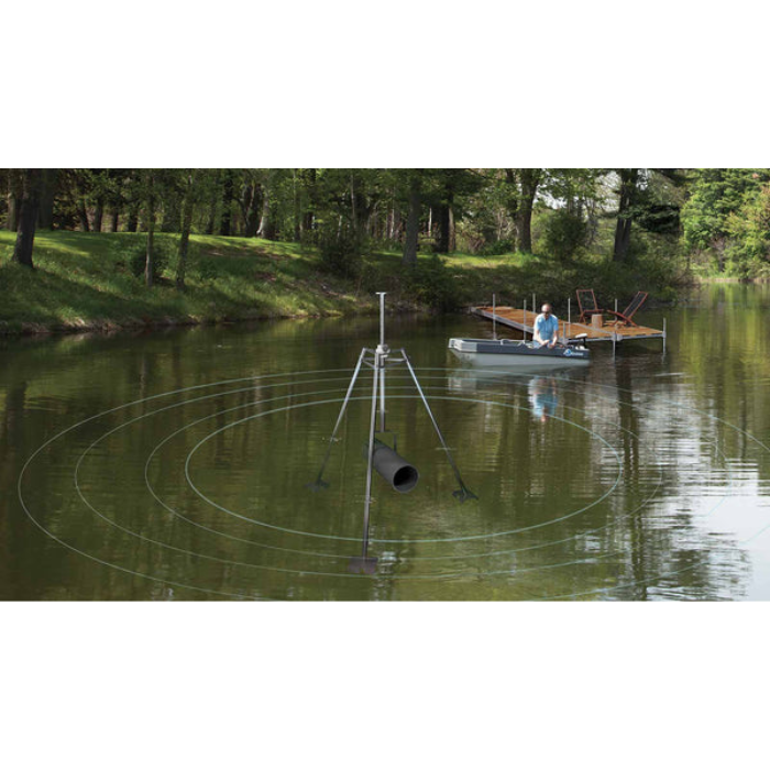 Scott Aerator AquaSweep Max installed in a pond with circular water movement coverage pattern