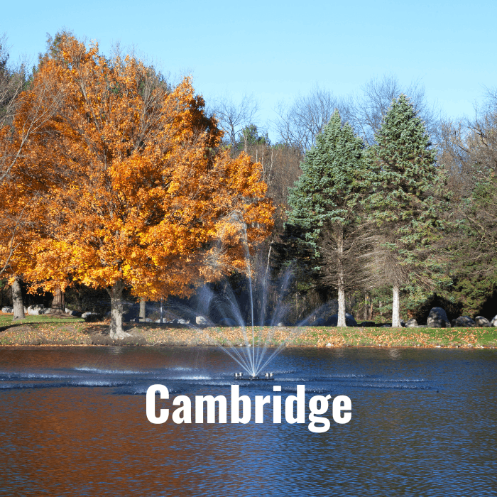 Scott Aerator Great Lakes Fountain with Cambridge spray pattern operating in pond
