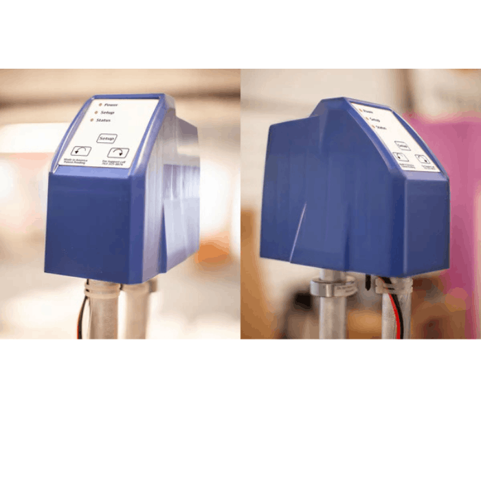 Scott Aerator Oscillator blue control head close-up with power, setup, and status buttons
