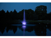Scott Aerator Skyward fountain with purple lighting in a still evening pond