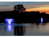Scott Aerator fountain LED light set with color-changing blue illumination on pond fountains after sunset