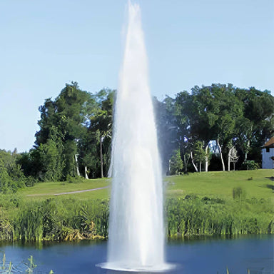 Vertex GeyserJet floating fountain creating a tall geyser spray pattern on a pond