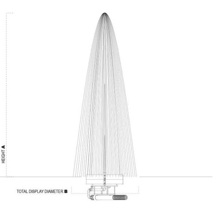 Vertex GeyserJet floating fountain spray height and display diameter diagram