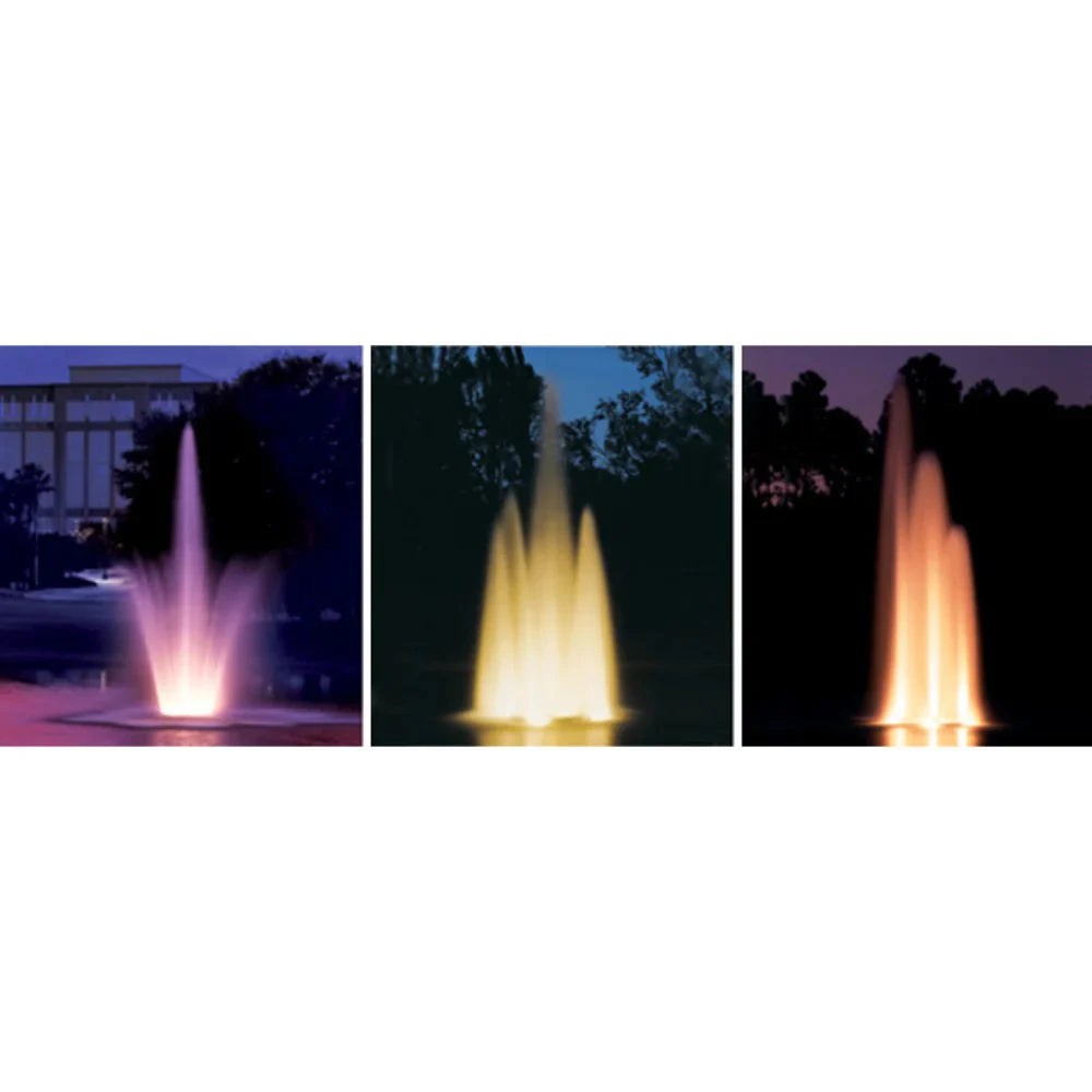 Vertex GeyserJet floating pond fountain with LED lighting and nighttime spray displays