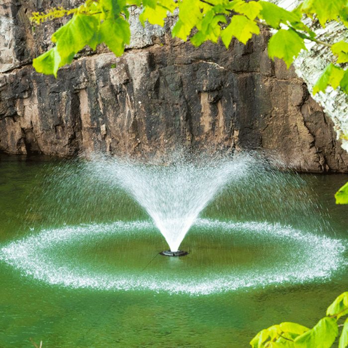 Close-up of the VFX Series spray on green pond water