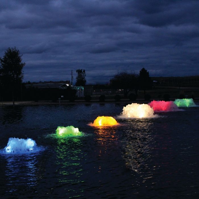 Kasco Aerator On Water with Assorted Led Light Colors at Night