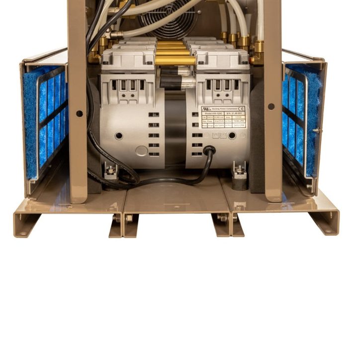 Kasco Robust-Aire System compressor system with blue air intake filters and internal motor assembly visible