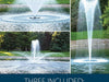 Airmax EcoSeries 1/2 HP Floating Fountain - Showing Three Spray Pattern Nozzles Included