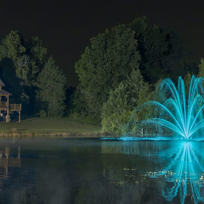J Series Fountain Birch nozzle at 3 HP with RGBW illuminated spray pattern