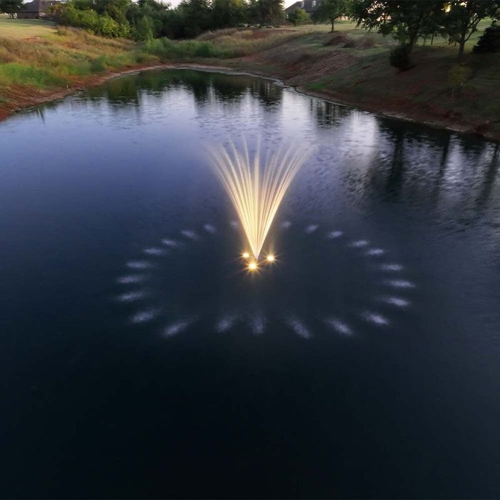 PondSelect E-Series 1/2 HP Pond Fountain - Wide Arch Spray Pattern with LED Lights