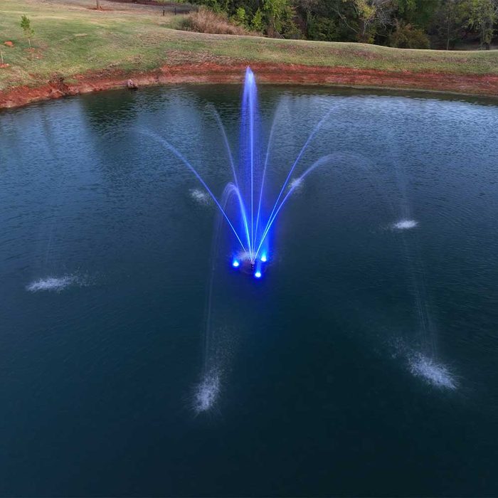 PondSelect Stainless Steel Pro Series Lake Fountain - Shooting Star Spray Pattern with LED Lights