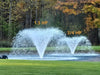Vanguard Typhoon 3/4 HP Floating Display Aerator Side-by-side display of 1.5 HP and 3/4 HP  pond fountains operating with labels