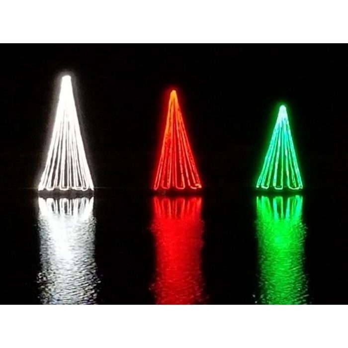 Floating Christmas Tree for Pond - 3 separate trees showing white, red, and green LED lights