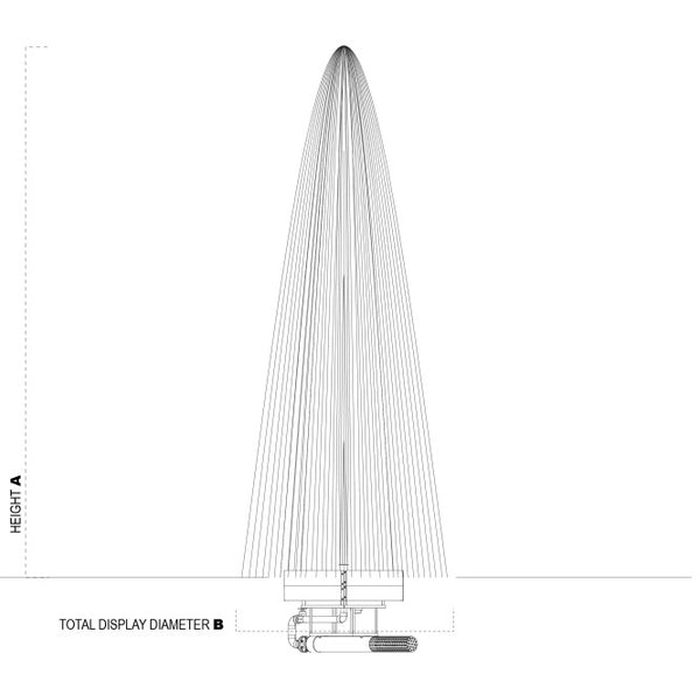 Vertex GeyserJet Floating Pond Fountain spray specifications - A center height, B side height, C diameter