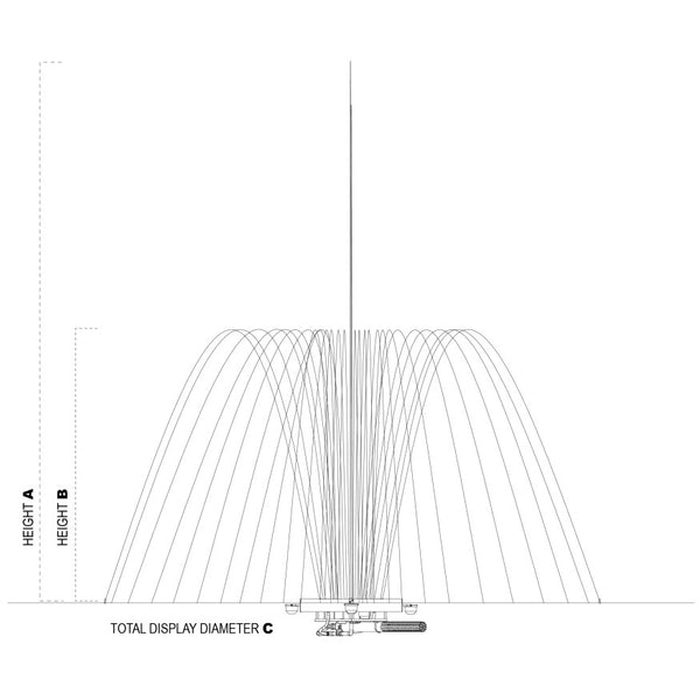 Vertex RingJet Floating Pond Fountain spray specifications - A center height, B side height, C diameter
