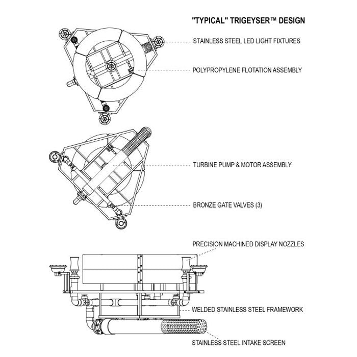 Vertex TriGeyser Floating Fountain motor and float assembly details