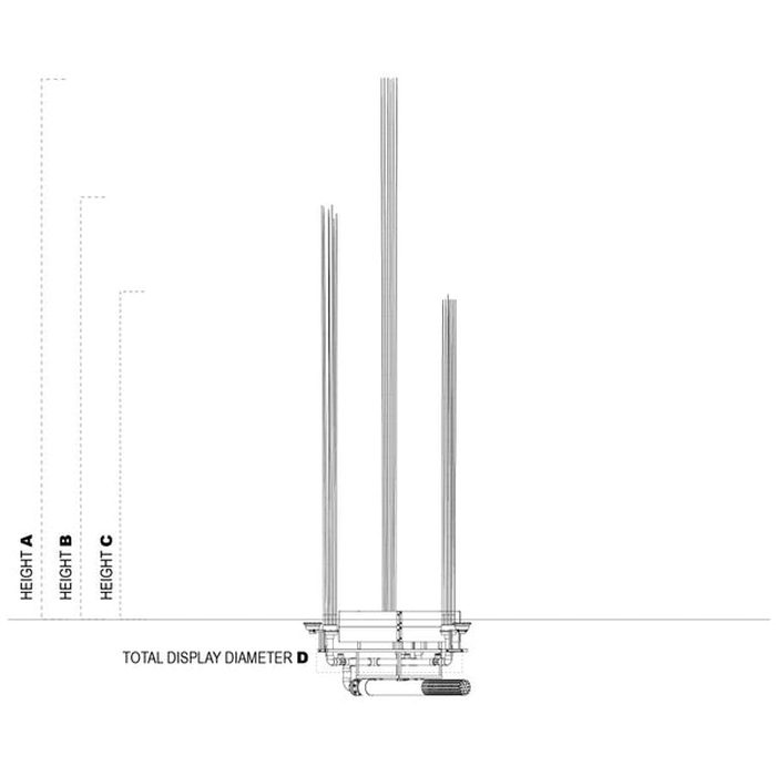 Vertex TriPod Floating Pond Fountain spray specifications - A center height, B side height, C diameter
