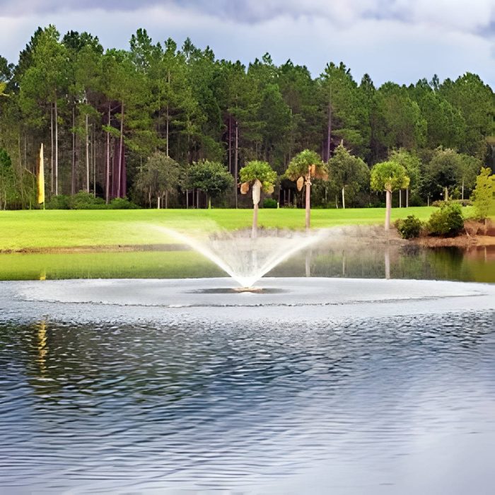 Vertex Vertical FunnelJet Fountain On Water with Trees at the Background