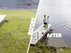 Before and after view of a shoreline cleared by the Scott AquaSweep