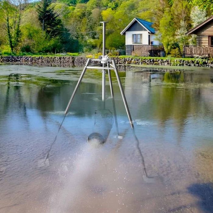 Scott Aerator AquaSweep Max mounted on a tripod in a lake clearing muck off the bottom