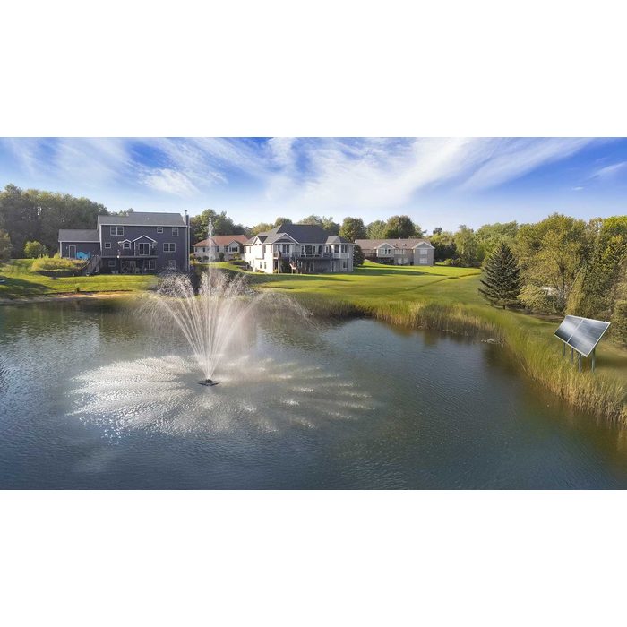 Scott Aerator Solar Amherst Fountain in a residential pond