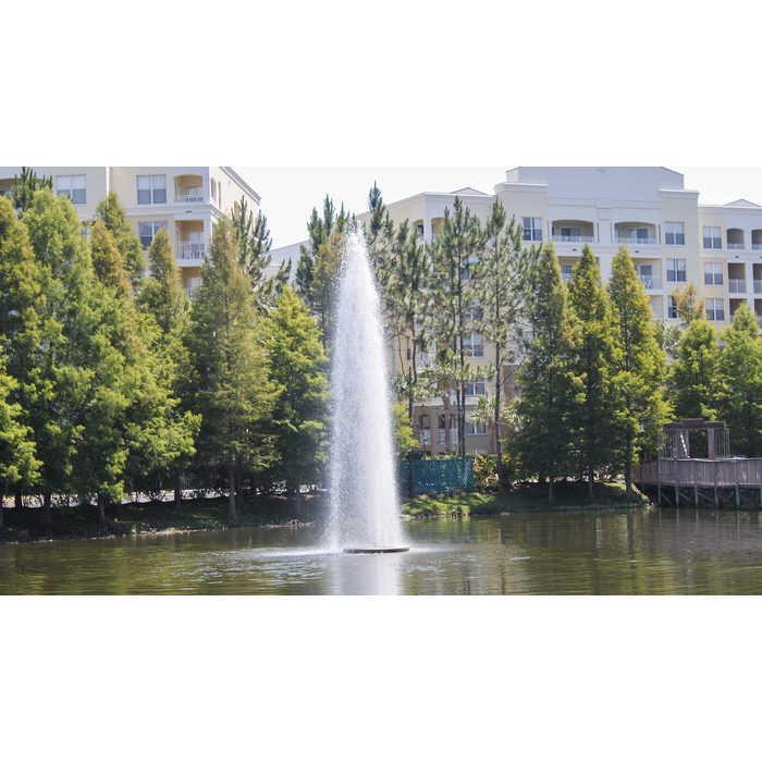 Vertex GeyserJet pond fountain producing a wind-tolerant aerated water column