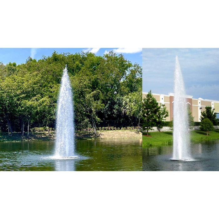 Vertex GeyserJet commercial pond fountain spraying a tall white column of water in a park setting