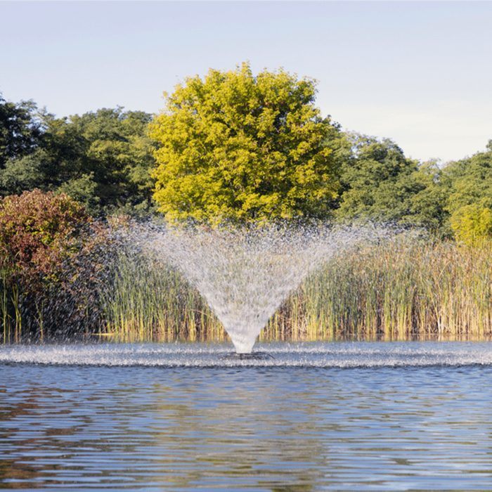 VFX Series Fountain operating on a tree-lined pond