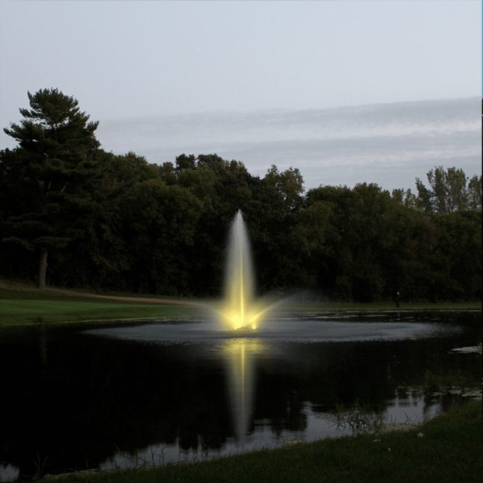 WaterGlow RGB lights on water display with yellow LED light